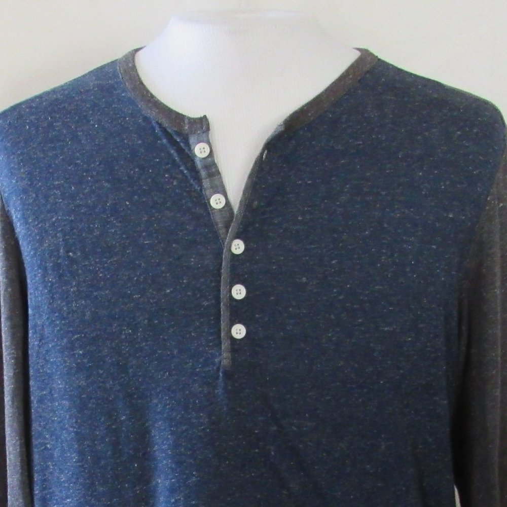 Howe Creative Workforce Mens Blue Gray Five-Button Henley Linen Blend